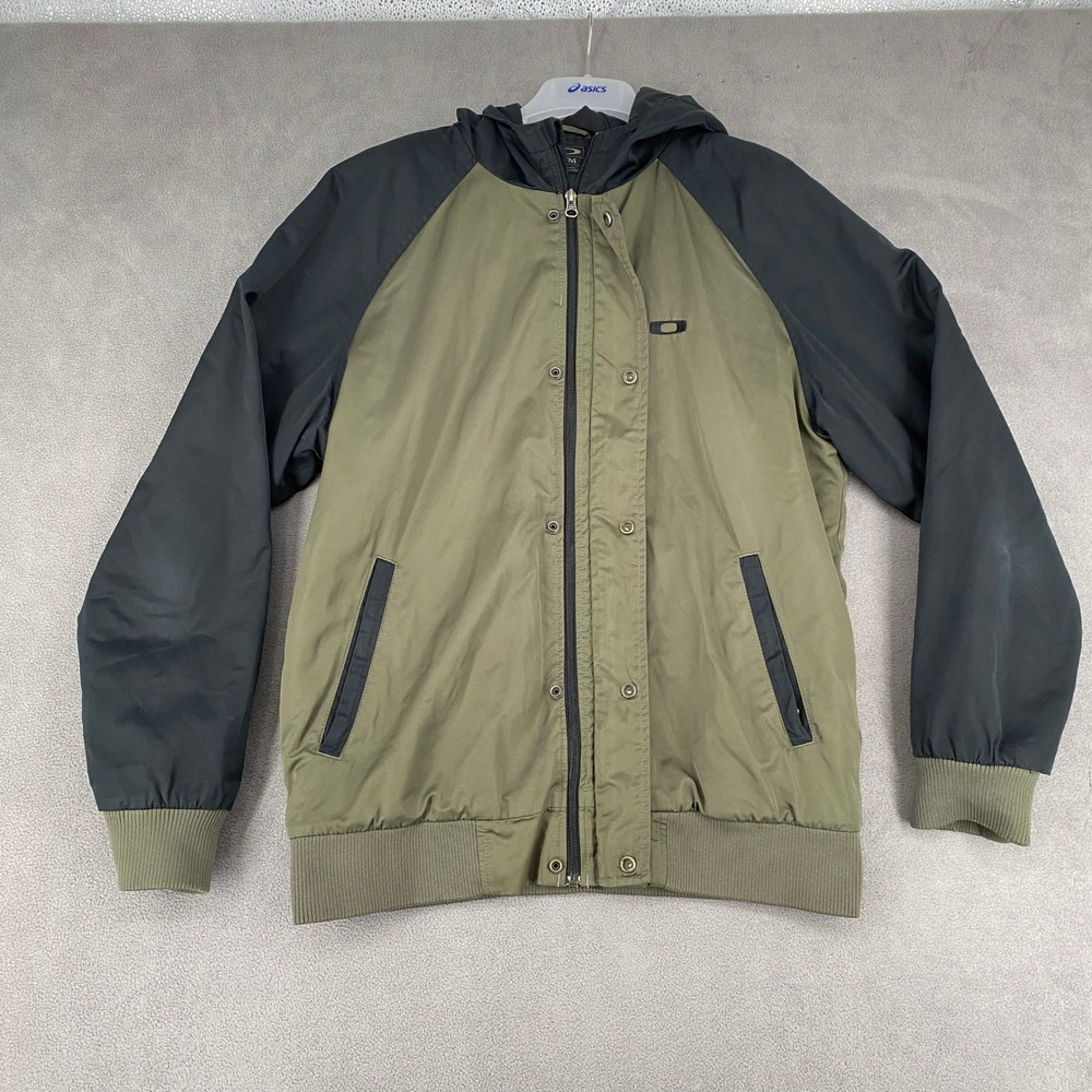 Oakley Mens Hooded Bomber Jacket Olive Green Black Y2K Techwear RN96548 Size M